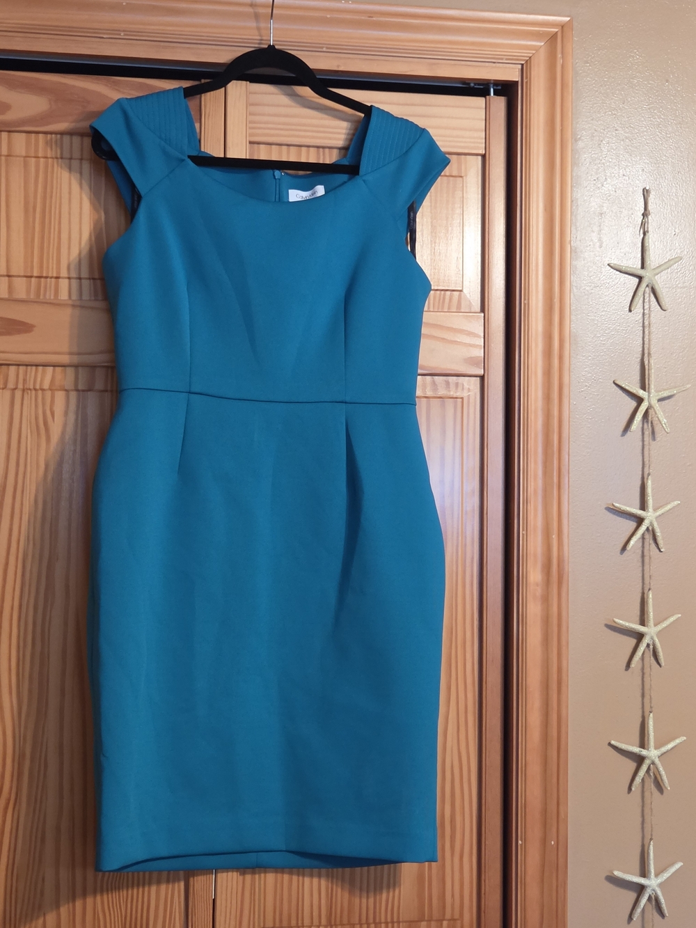 Calvin Klein Teal Cap-Sleeve Scuba Sheath Midi Dress